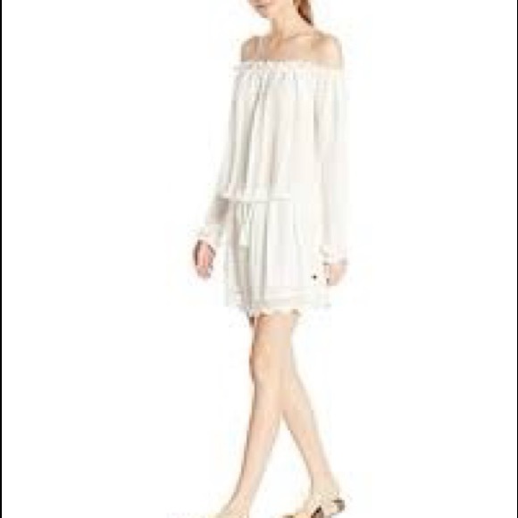 Ivory Drawstring Drop Waist Off-The-Shoulder Dress - Picture 7 of 8